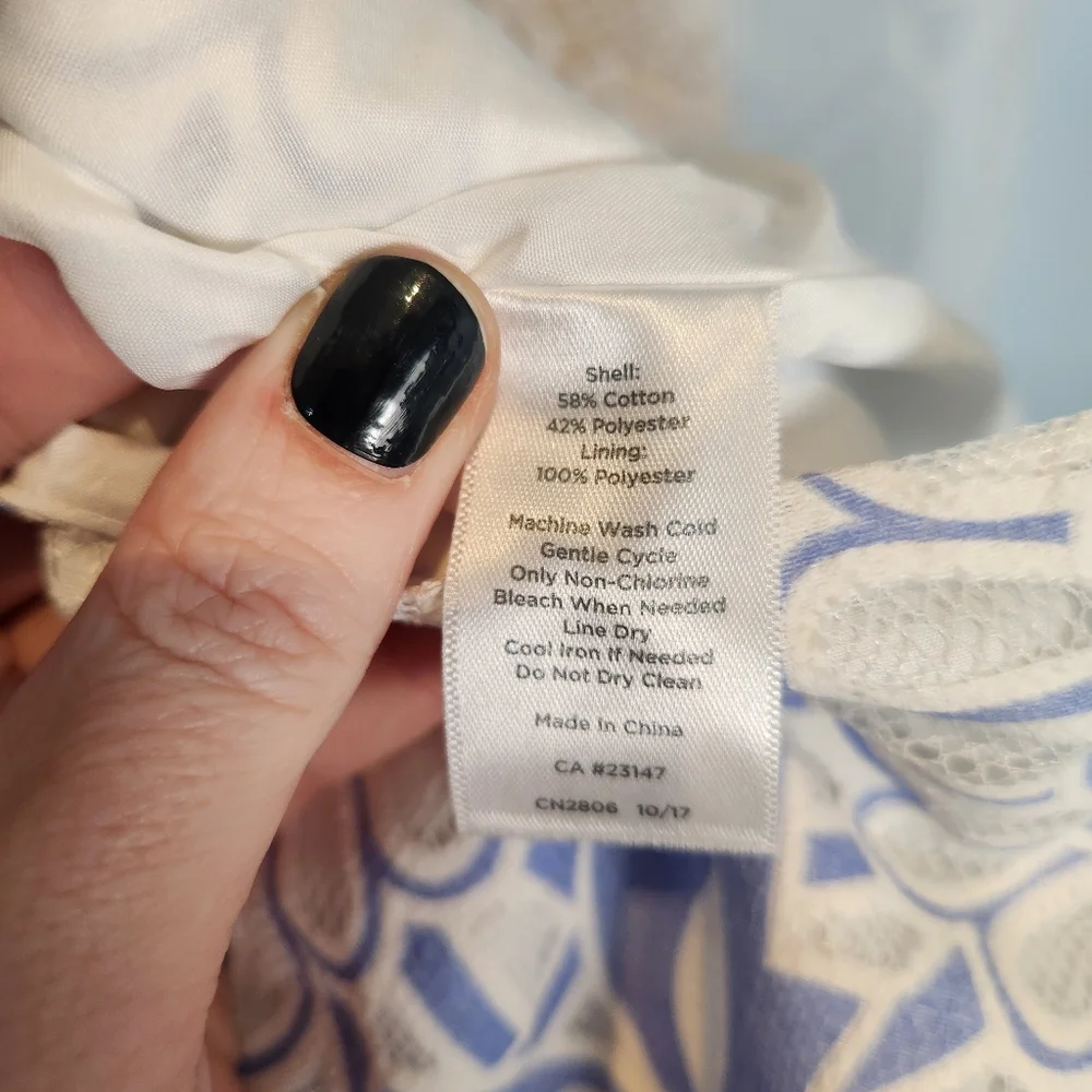 Talbots RSVP floral lace net cutout blue and white dress size 16P - Picture 8 of 9